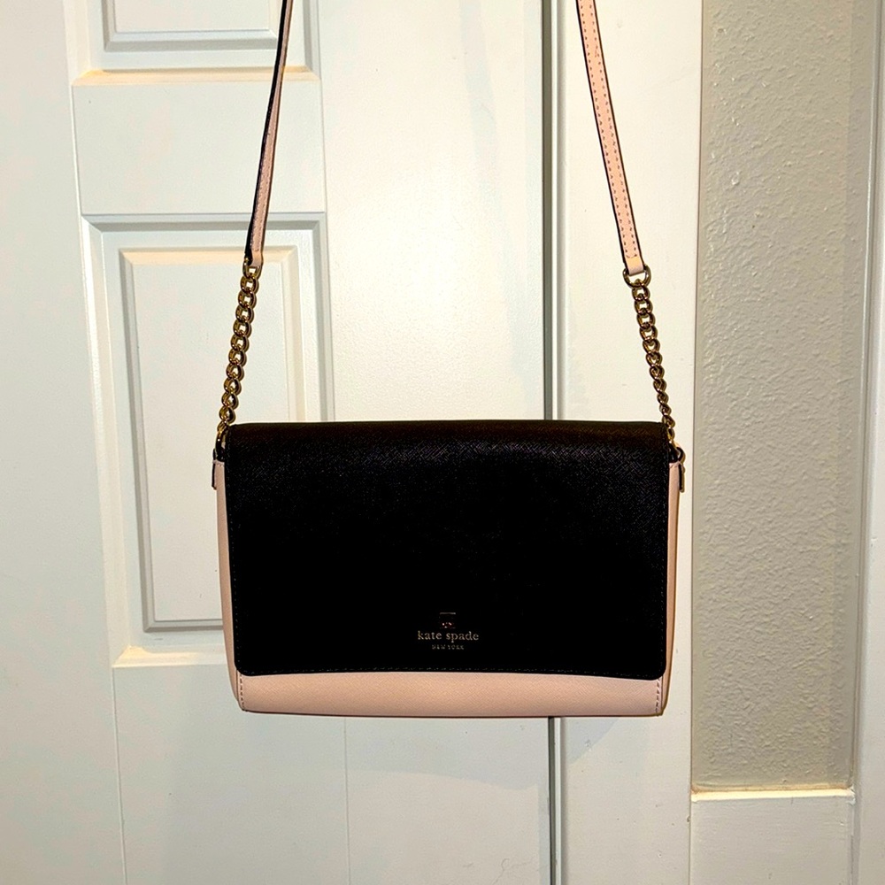 Kate Spade crossbody/shoulder bag, black and light pink with gold details